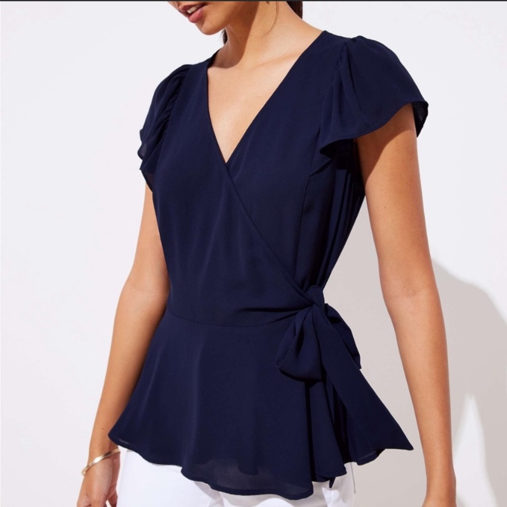 Anne Taylor LOFT Smocked Flutter Wrap Blouse